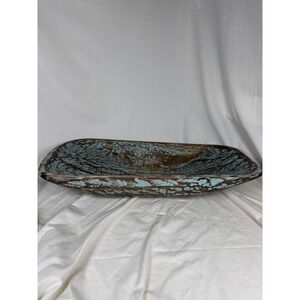 Rustic Hand-Carved‎ Wood Dough Bowl Turquoise Brown Distressed Finish 22"